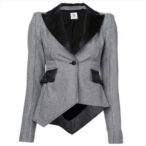 Valentina Shah Houndstooth Asymnelic Blazer Jacket Black White Size 8